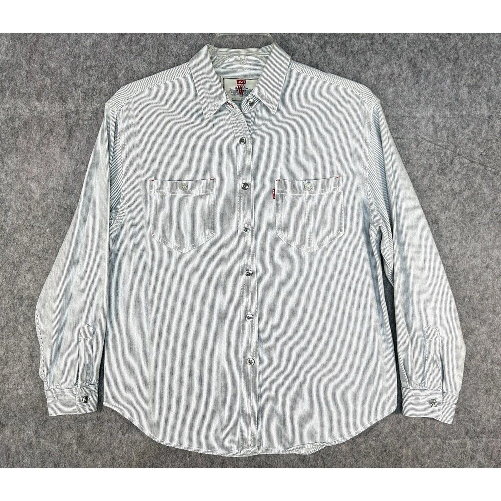 Vintage Levi’s Button Up Denim Shirt Women's Large 90s Striped Heavyweight